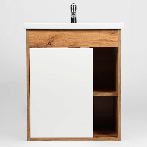 Viant Тумба с раковиной Бостон 60 подвесная белая/дуб вотан – картинка-3